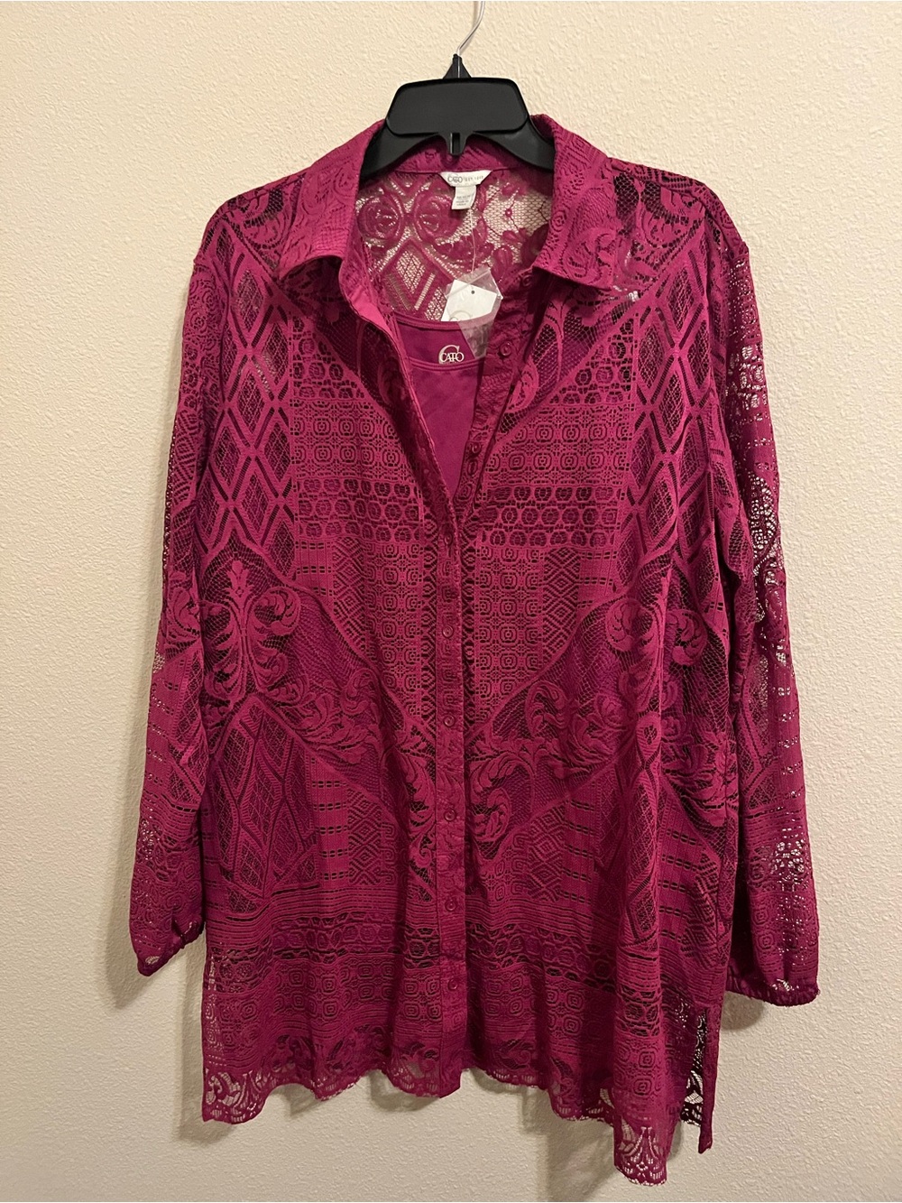 Cato Magenta Lace Button-Down Blouse and Cami